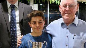 Seb Natoli (8/ME) with the President of the South Sydney Rugby Referees Association Bill Mackay and David "Paddy" Vaughan.